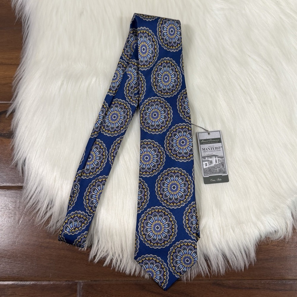 Daniel Cremieux Men's Dark Blue Medallion Mantero Print Silk Tie